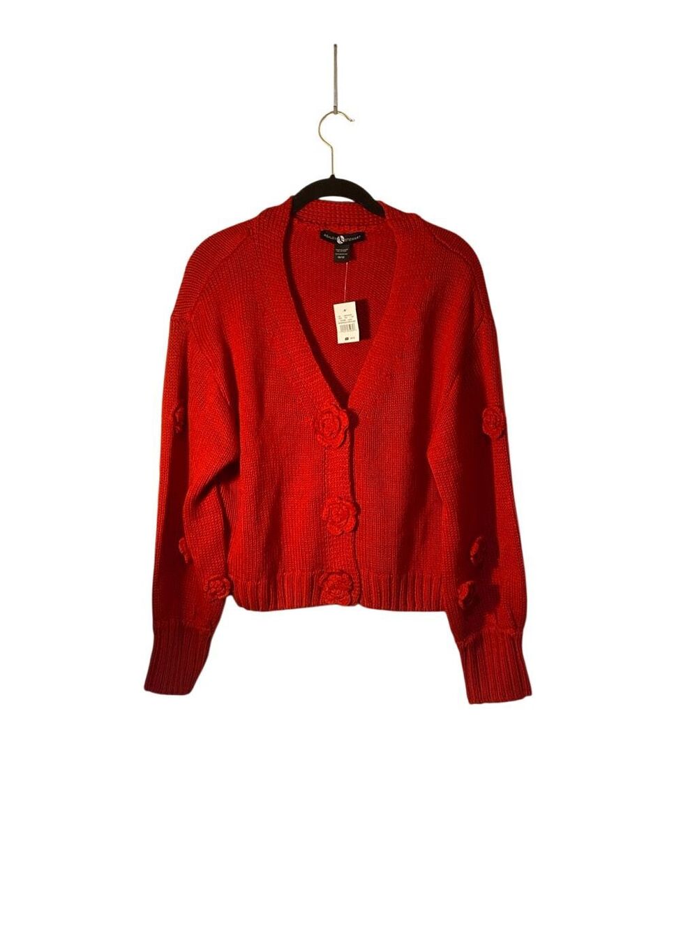 NWT Ashley Stewart red floral chunky knit, long sleeve sweater 10/12